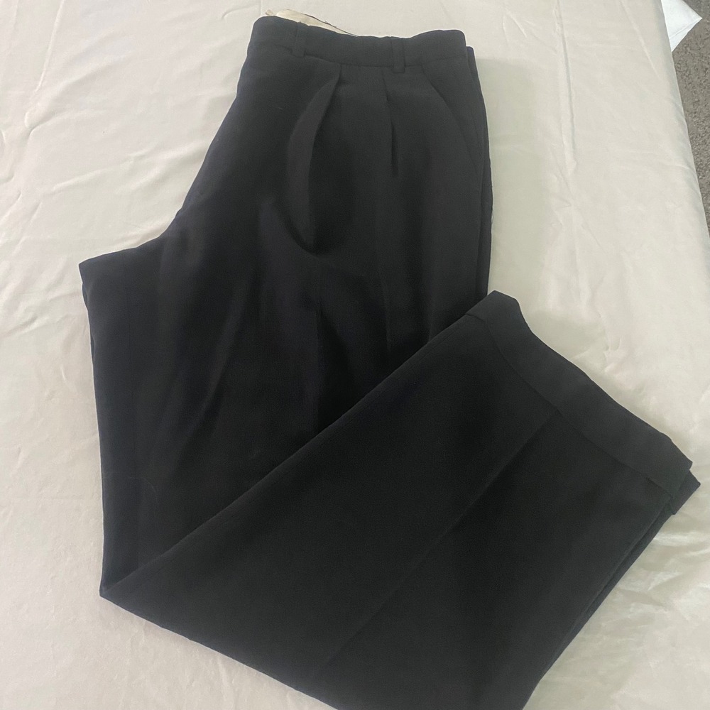 Oscar de la Renta Mens 38 Black Pleated Wool Blend Comfort Stretch Dress Pants